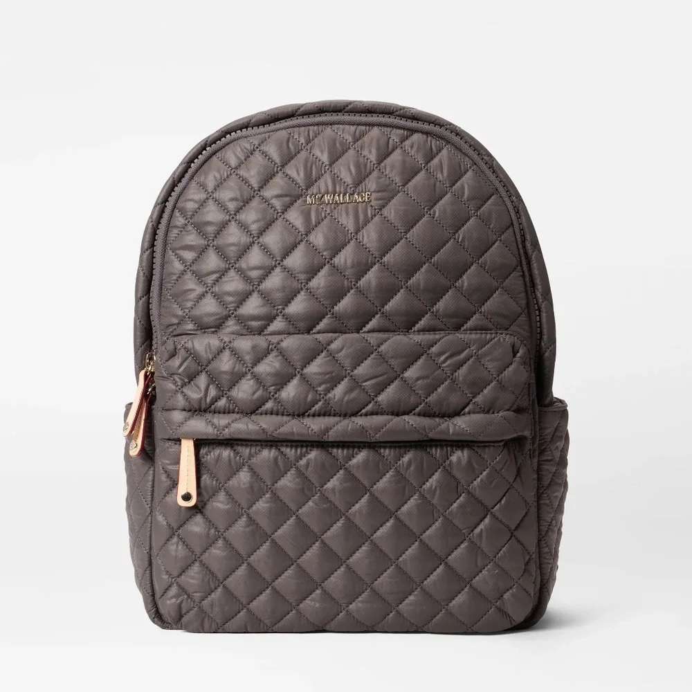 MZ Wallace Quilted Backpack in Dark Gray with Rose Gold Hardware